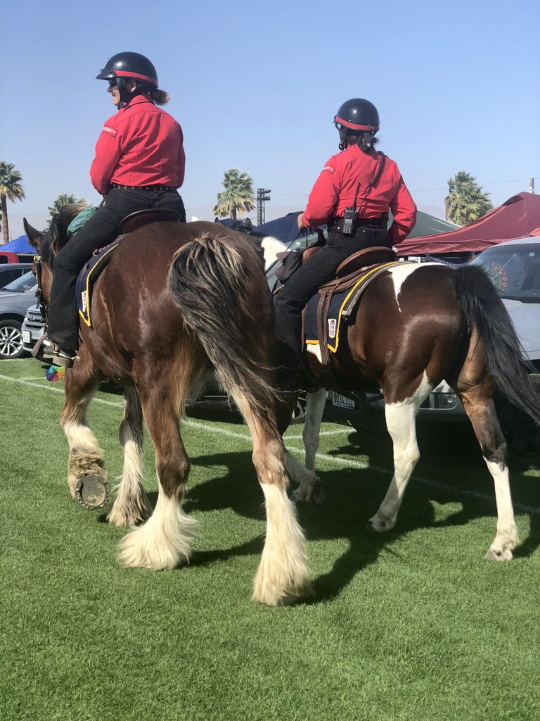 security guards at coachella camp area on horseback